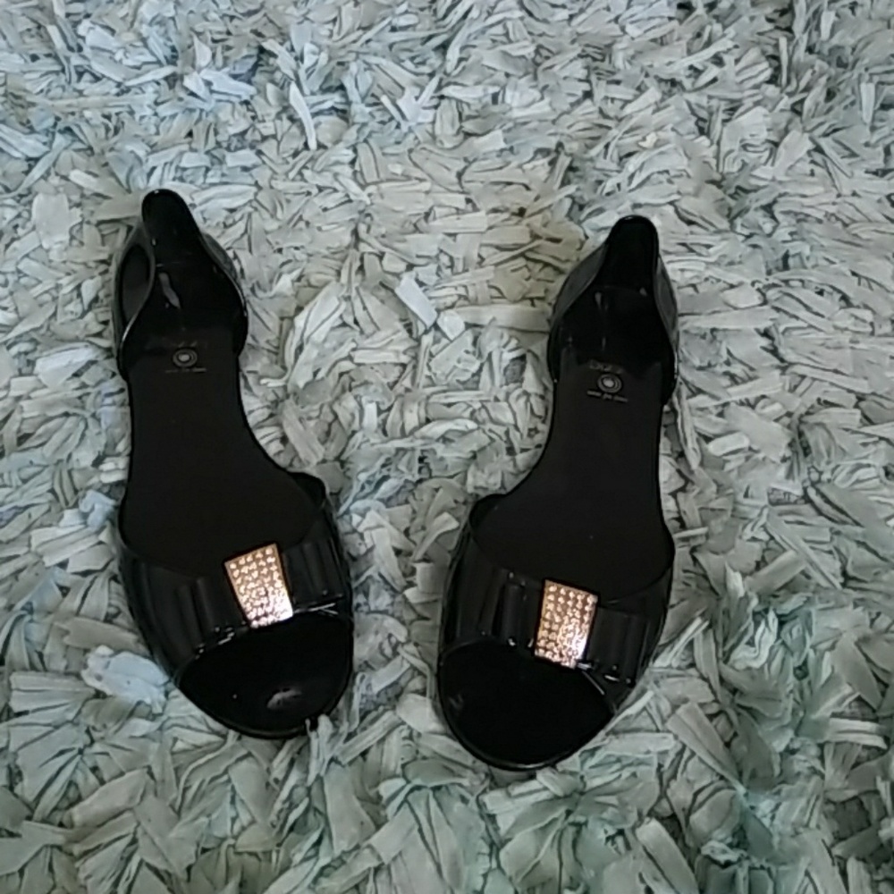 Black Jelly flats with rhinestone bow